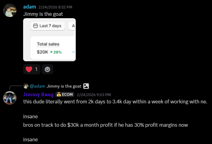 Adam: 2k days to 3.4k day within a week
