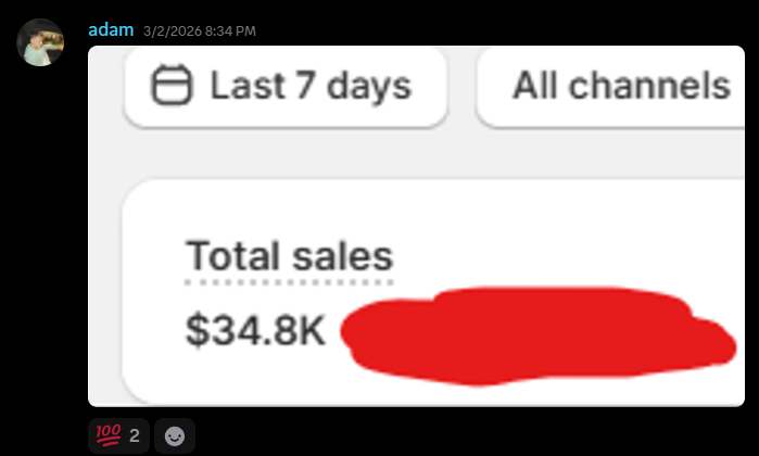 Adam: $34.8K total sales last 7 days
